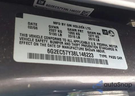2008 Pontiac G8 Gt z USA, uszkodzony, nr VIN 6G2EC57Y38L146223